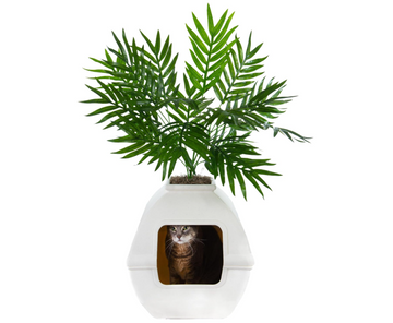 Good Pet Stuff, The Courtyard Hidden Litter Box, Artificial Plants & Enclosed Square Cat Planter Litter Box, Vented & Odor Filter, Easy to Clean, White Birch